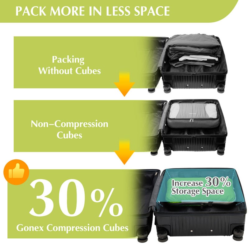 Gonex Compression Packing Cubes, 4pcs Expandable Storage Travel Luggage Bags Organizers (Green) - Image 3