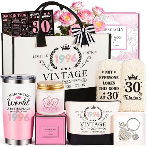 Giftota 30th Birthday Gifts for Women, Vintage 1996 Happy 30th Birthday Gifts Basket for Women Unique Gift Ideas for 30 Year Old Female, Wife, Girlfriend, Sister, Friend, Funny Bthday Gift Turning 30 Year Old - Image 1