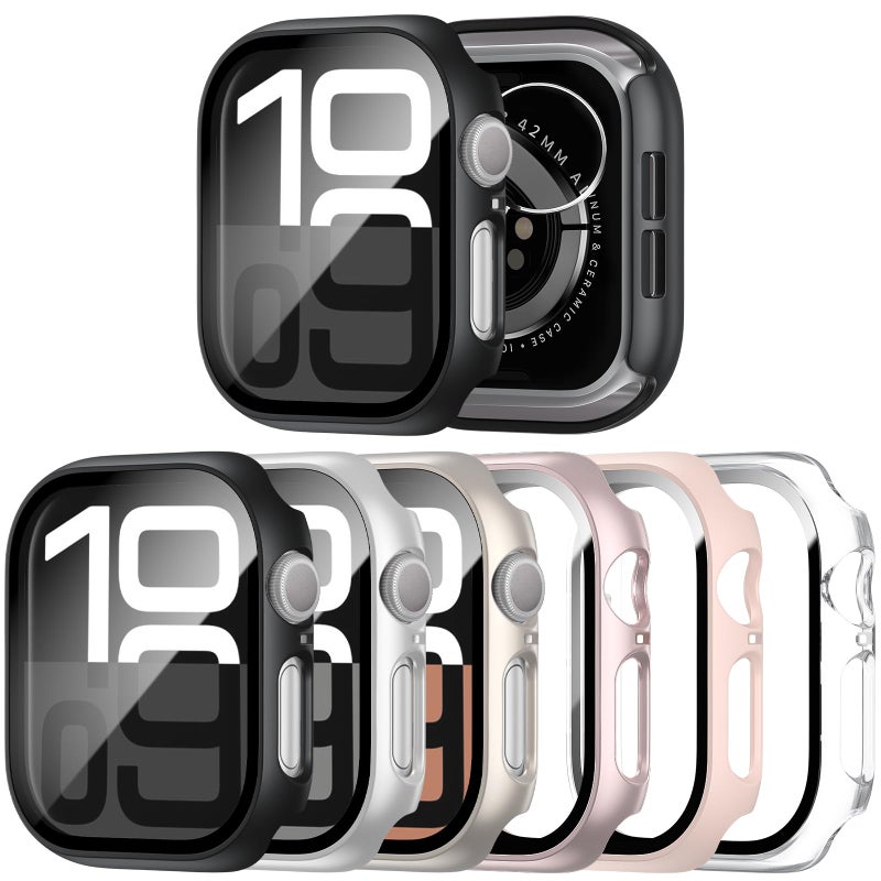 JERXUN 6 Pack Case with Tempered Glass Screen Protector for Apple Watch 11 10 42mm, Ultra-Thin Scratch Resistant Full Protective Hard PC Bumper Cover for iWatch 42mm Accessories - Image 1