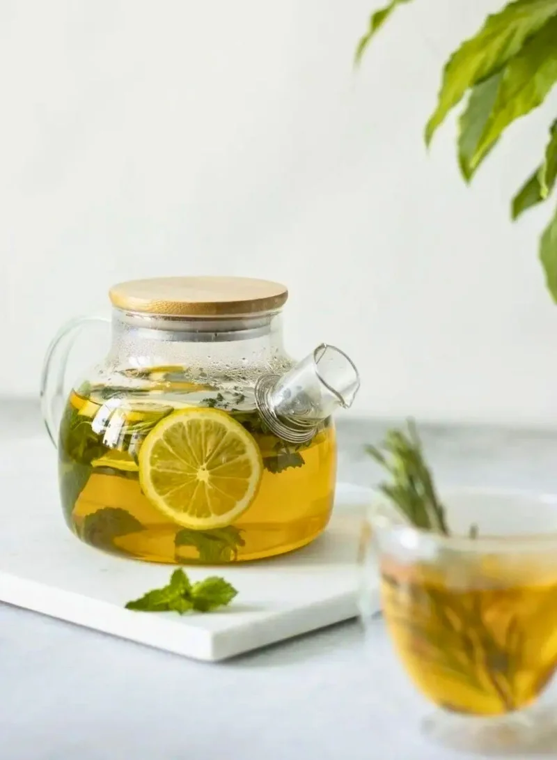 1Chase Elegant Glass Teapot – 1000ML Clear Borosilicate with Stainless Steel Infuser &amp; Bamboo Lid for Herbal Tea