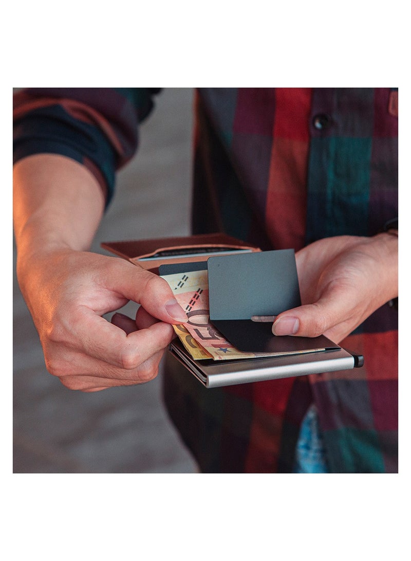 Slim RFID Blocking Credit Card Holder Vintage Leather Wallet Automatic Pop-up Case for Secure Travel - Image 5
