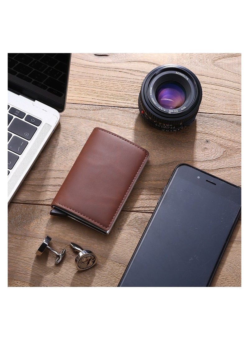 Slim RFID Blocking Credit Card Holder Vintage Leather Wallet Automatic Pop-up Case for Secure Travel - Image 2