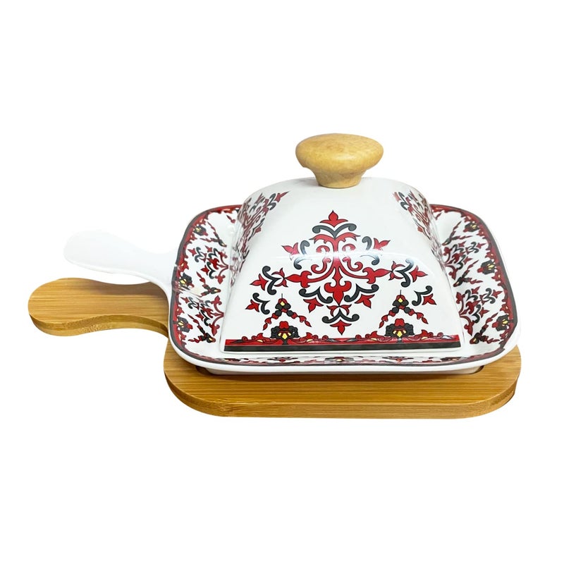 Lemon Tree Ceramic Stylish Serving Dish Platter with LID Snack Serving Pan for Pizza Dessert and Platter Dishes Use for Kitchen and Restaurants Dishwasher Safe Pink - Image 1