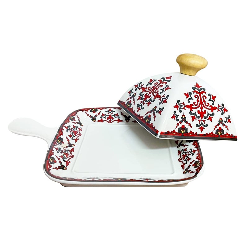 Lemon Tree Ceramic Stylish Serving Dish Platter with LID Snack Serving Pan for Pizza Dessert and Platter Dishes Use for Kitchen and Restaurants Dishwasher Safe Pink - Image 2