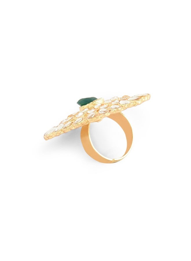Zaveri Pearls مجموعة أقراط وقلادة زفاف من زافيري بيرلز جرين ميناكاري دازلنج كوندان ماانجتيكا وخاتم للنساء-ZPFK18675 - Image 4