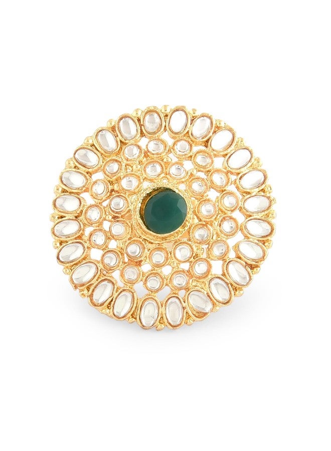 Zaveri Pearls مجموعة أقراط وقلادة زفاف من زافيري بيرلز جرين ميناكاري دازلنج كوندان ماانجتيكا وخاتم للنساء-ZPFK18675 - Image 5