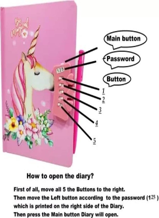 AMB Unicorn Lock Diary With Mermaid Pen For Girls Return Gifts Diary, Kids Diary With Pen, Unicorn Password Diary Birthday Return Gifts Diary For Girls & Boys (Unicorn pink 2) - Image 4