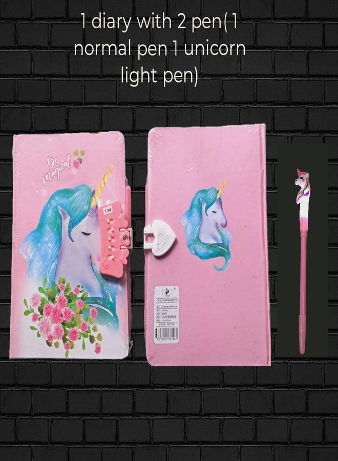 AMB Unicorn Lock Diary With Mermaid Pen For Girls Return Gifts Diary, Kids Diary With Pen, Unicorn Password Diary Birthday Return Gifts Diary For Girls & Boys (Unicorn pink 2) - Image 2