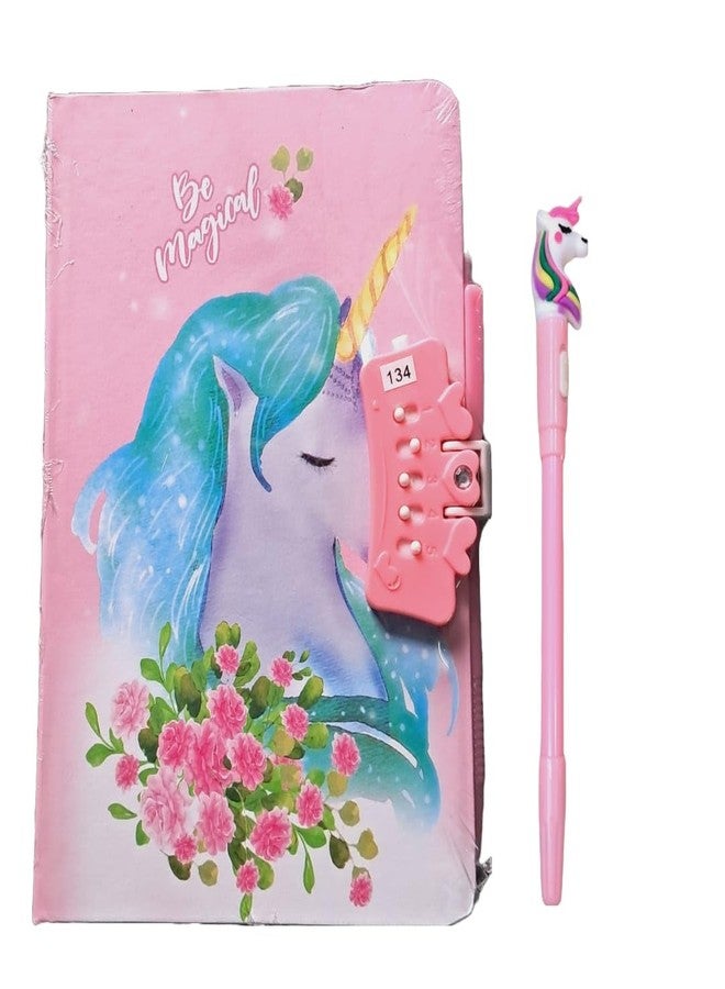 AMB Unicorn Lock Diary With Mermaid Pen For Girls Return Gifts Diary, Kids Diary With Pen, Unicorn Password Diary Birthday Return Gifts Diary For Girls & Boys (Unicorn pink 2) - Image 1