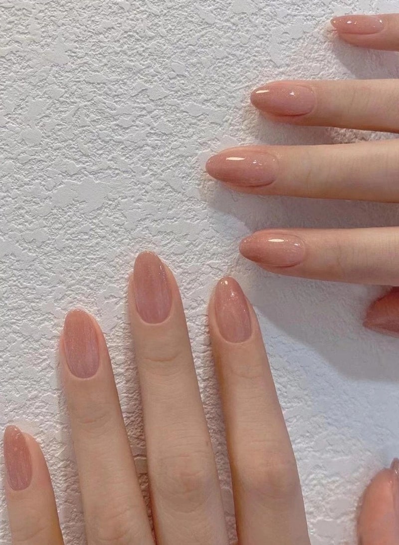 أظافر تركيب قابلة لإعادة الاستخدام بشكل لوزي مع مبرد أظافر - بتصميم لامع طبيعي - 24 قطعة - Image 1