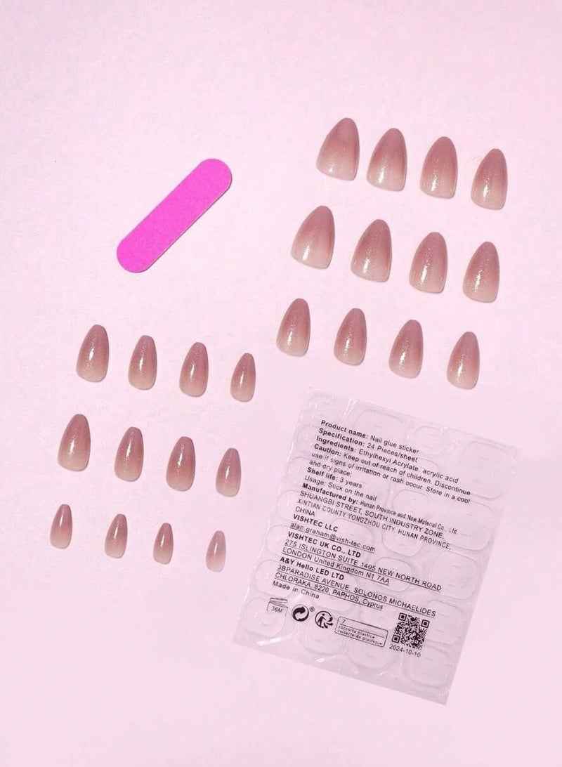 أظافر تركيب قابلة لإعادة الاستخدام بشكل لوزي مع مبرد أظافر - بتصميم لامع طبيعي - 24 قطعة - Image 2