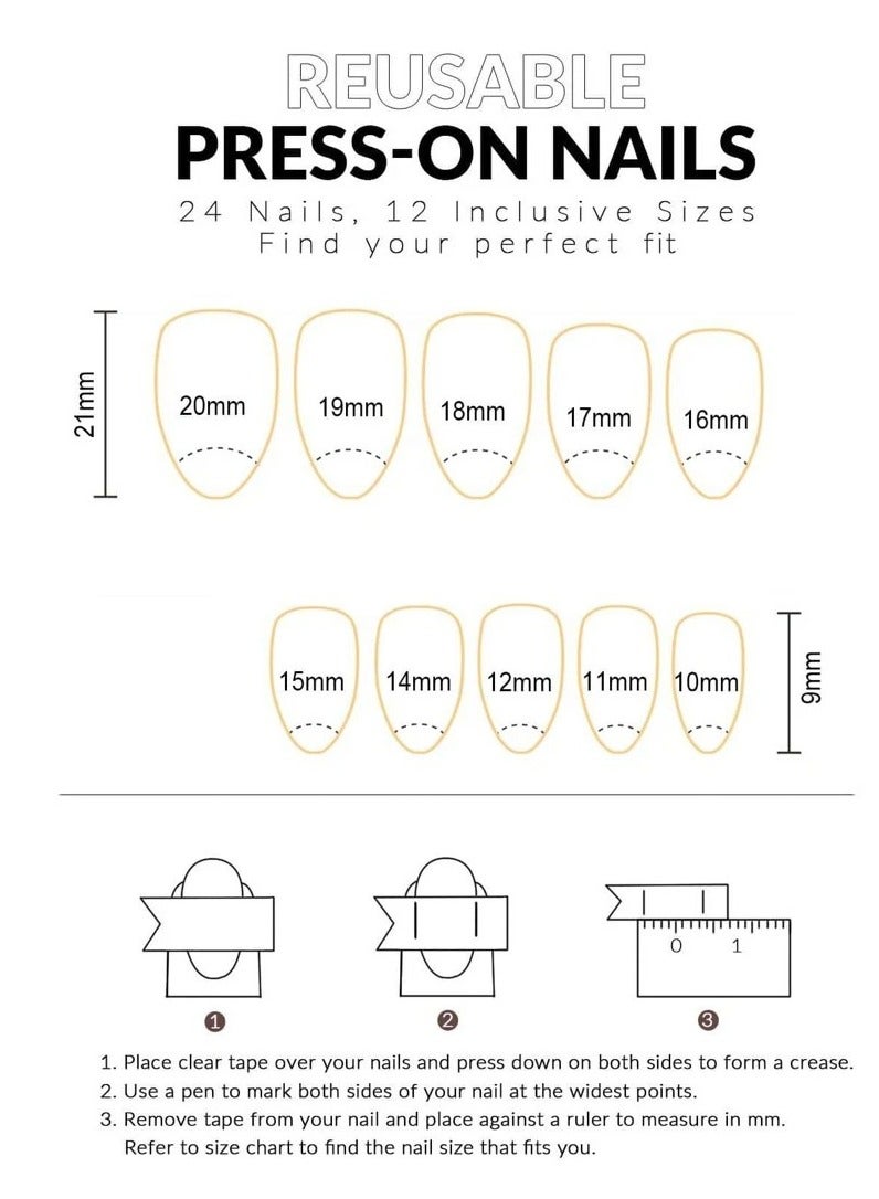 أظافر تركيب قابلة لإعادة الاستخدام بشكل لوزي مع مبرد أظافر - بتصميم لامع طبيعي - 24 قطعة - Image 4