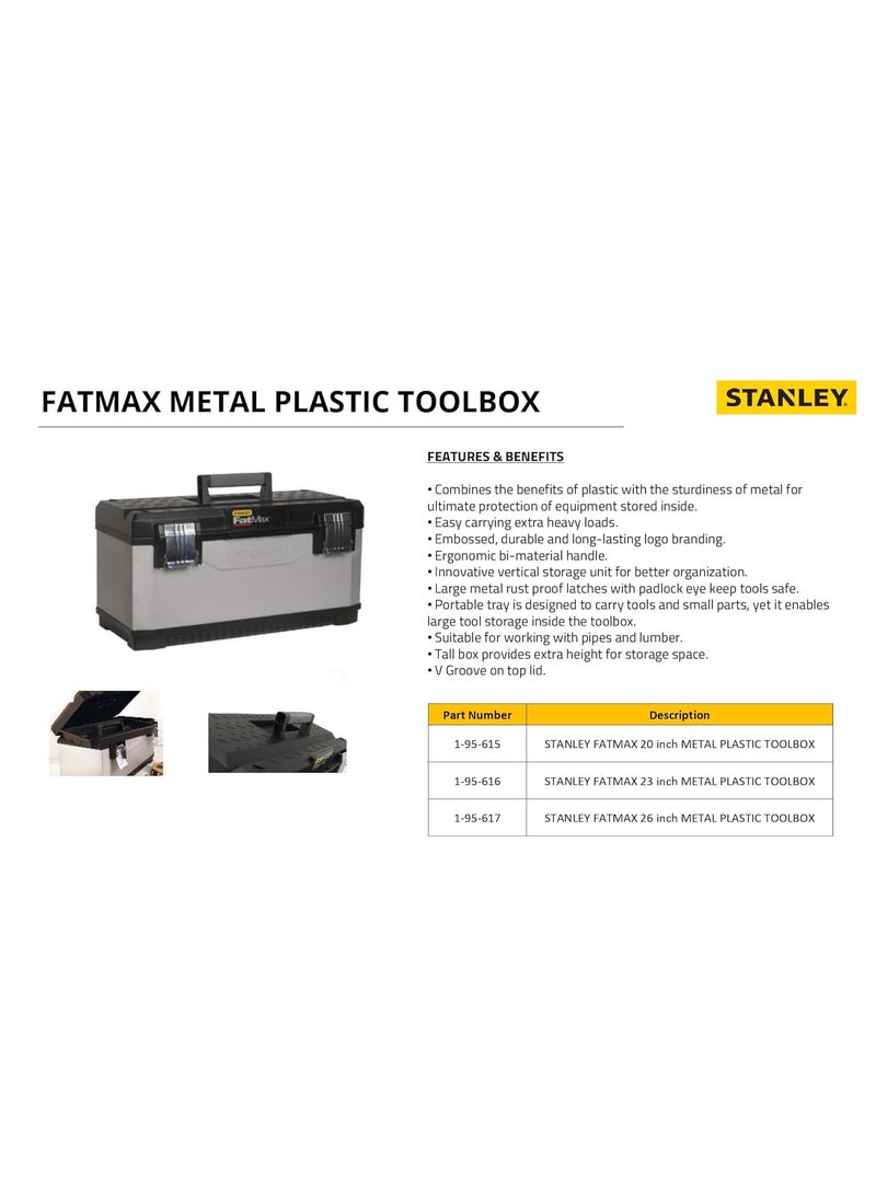 Stanley STANLEY FATMAX 195617 26 Metal Plastic Tool Box BiMaterial Handle Vertical Storage Unit For Better Organisation 30 Kg Load Capacity Ideal For Working With Pipes Lumber 66x293x293 cm  - Image 5