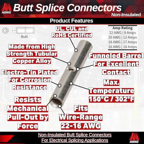 Morris Products 12104 Non-Insulated Butt Splice Connectors 22-16, 100-Pack - Image 2