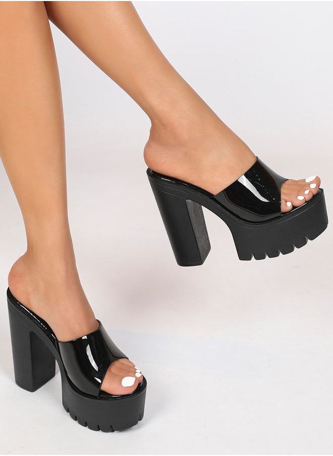 Sneak-a-Peek Solid Block Heel Sandals by Styli  - Image 1