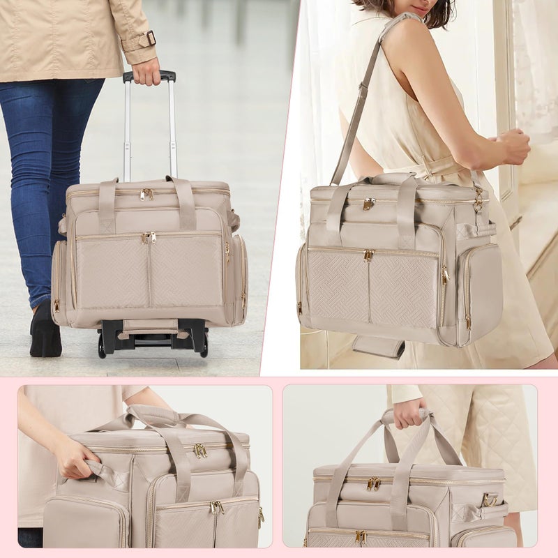 Prokva Rolling Teacher Bag with Wheels, Teacher Tote Bag with Detachable Trolley, Fits for 15.6" Laptop, Light Tan (Patent Design) - Image 5