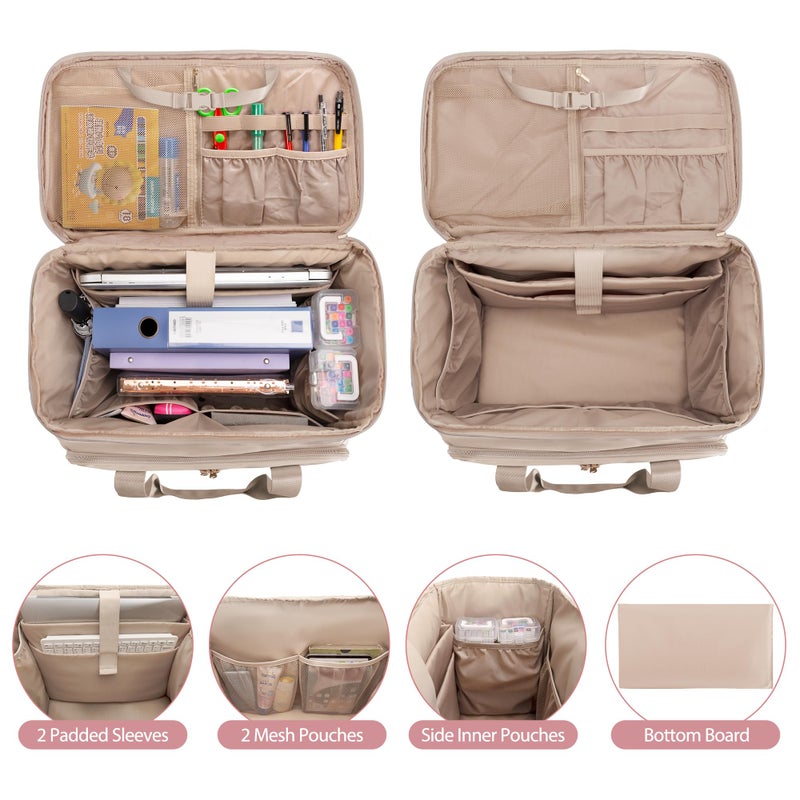 Prokva Rolling Teacher Bag with Wheels, Teacher Tote Bag with Detachable Trolley, Fits for 15.6" Laptop, Light Tan (Patent Design) - Image 2