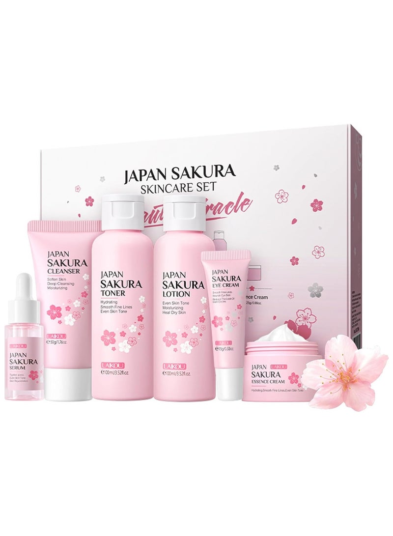 SAKURA 6-Piece Sakura Skin Care Gift Set: Oil Control Cleanser 50g, Serum 17ml, Face Cream 25g, Even Skin Tone Serum 17ml, Moisturizing Toner Lotion 100ml for Glowing Skin - Image 2
