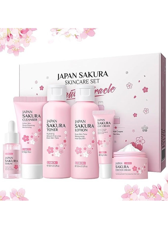 SAKURA 6-Piece Sakura Skin Care Gift Set: Oil Control Cleanser 50g, Serum 17ml, Face Cream 25g, Even Skin Tone Serum 17ml, Moisturizing Toner Lotion 100ml for Glowing Skin - Image 3
