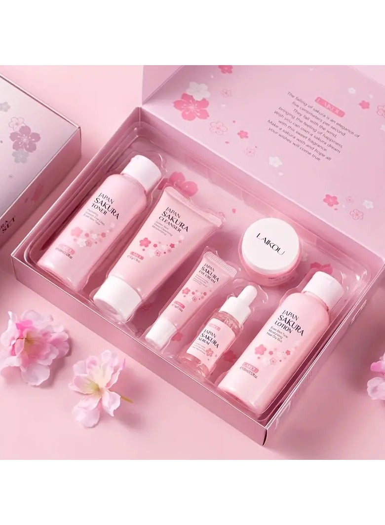 SAKURA 6-Piece Sakura Skin Care Gift Set: Oil Control Cleanser 50g, Serum 17ml, Face Cream 25g, Even Skin Tone Serum 17ml, Moisturizing Toner Lotion 100ml for Glowing Skin - Image 4