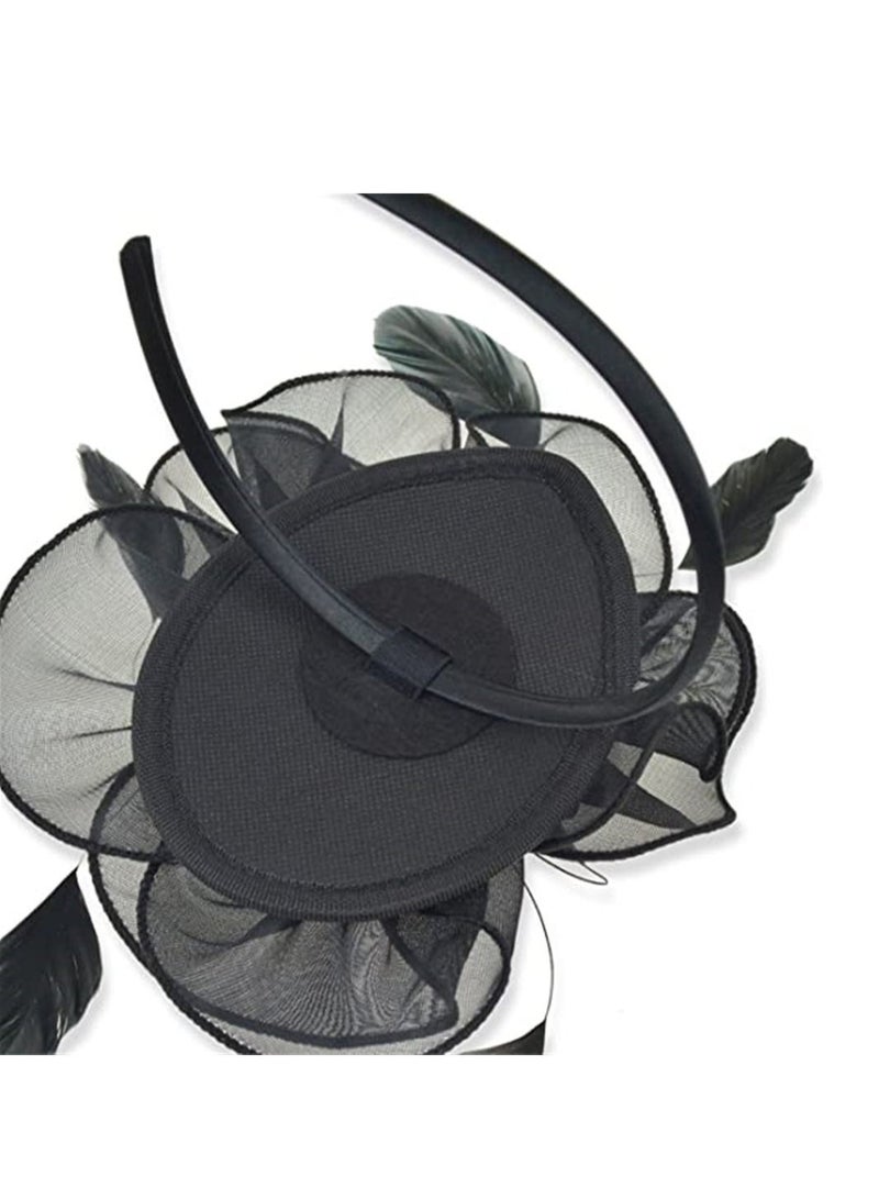 Y&D Hair Accessories, Fascinators Hat Tea Party Headwear Ribbons Feathers with a Headband and Clip, Women Elegant Royal Banquet Hats Clip for Girls Women, Black - Image 4