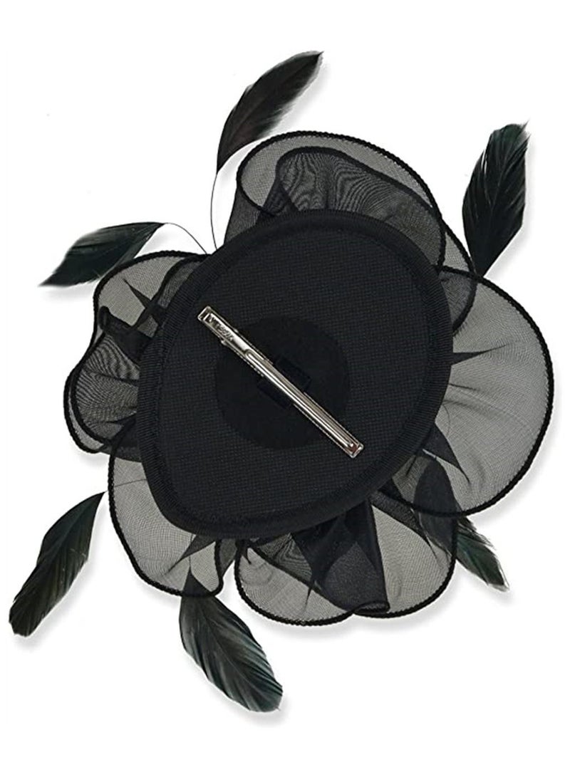 Y&D Hair Accessories, Fascinators Hat Tea Party Headwear Ribbons Feathers with a Headband and Clip, Women Elegant Royal Banquet Hats Clip for Girls Women, Black - Image 3
