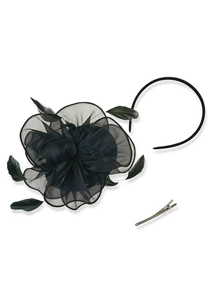 Y&D Hair Accessories, Fascinators Hat Tea Party Headwear Ribbons Feathers with a Headband and Clip, Women Elegant Royal Banquet Hats Clip for Girls Women, Black - Image 1