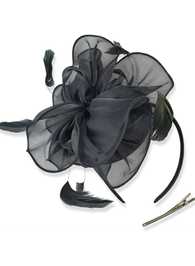 Y&D Hair Accessories, Fascinators Hat Tea Party Headwear Ribbons Feathers with a Headband and Clip, Women Elegant Royal Banquet Hats Clip for Girls Women, Black - Image 5