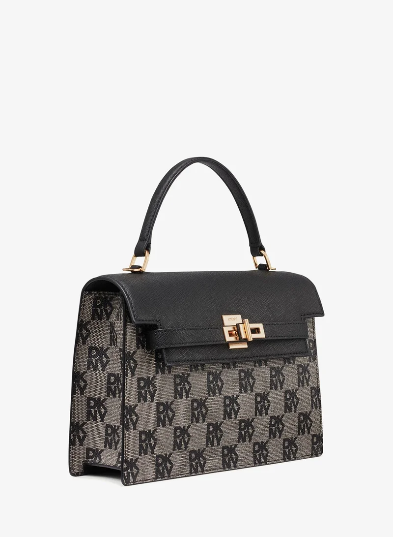DKNY BLACK LOGO/ BLACK Marcia Medium Logo Top Handle Satchel for Women | Best Price UAE