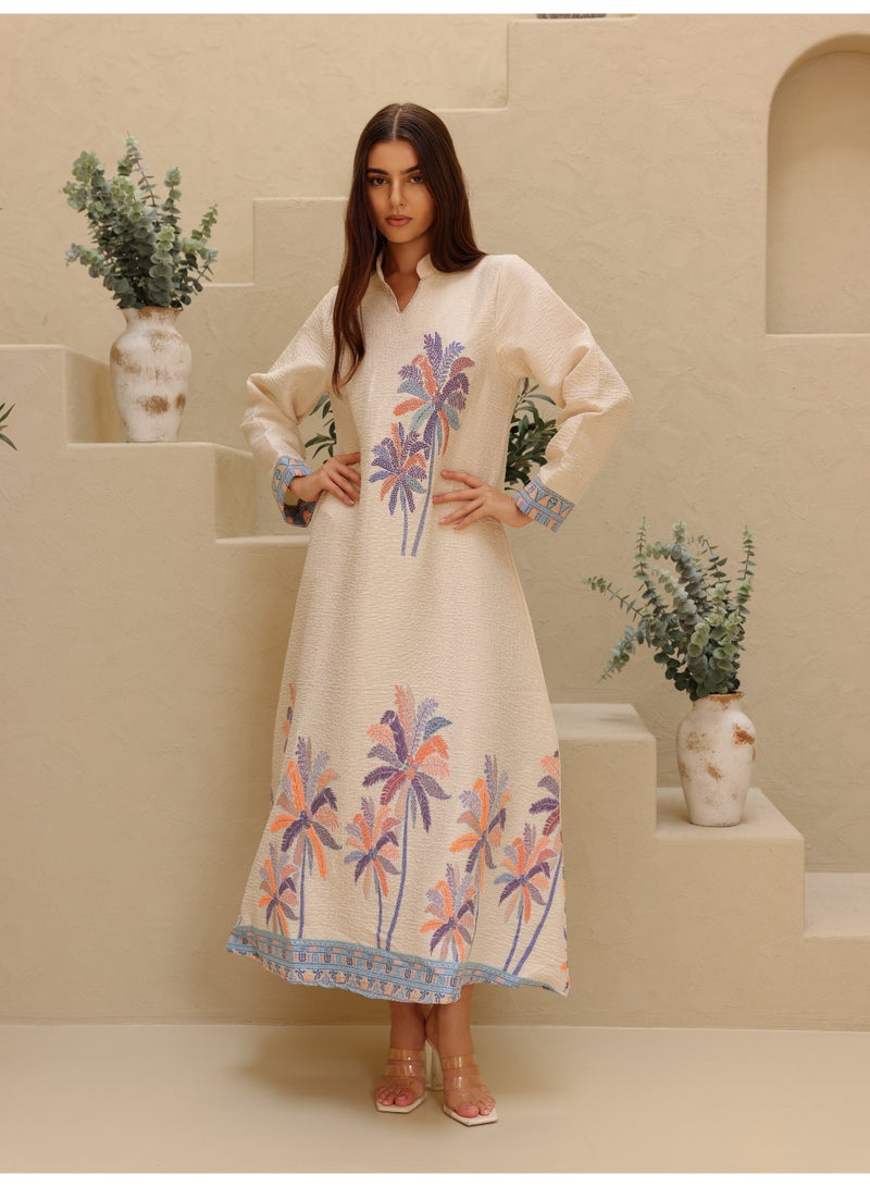 اكسا جلابية أنيقة مطبوعة بتصميم نخيل - Image 1