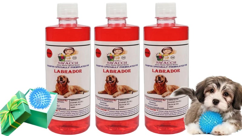 swacch Shampoo | Puppy Safe Shampoo | PH Balanced | Ditch to Itch for Labrador Dog Shampoo 500ml Pack of 3 (Jasmine) + Spike Ball Chew Toy Combo Pack - Image 1