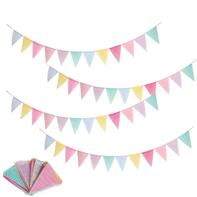 48 Pieces Multicolored Pennant Banner Burlap Bunting Banner Fabric Triangle Flag Garland for Outdoor Party Wedding Christmas Birthday Decoration Six Color