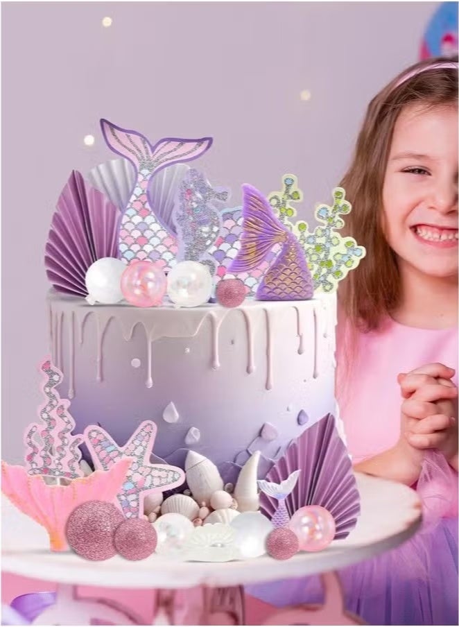 Ailily 22 pcs Mermaid Theme Cake Topper Set Birthday Cake Decoration - Image 4