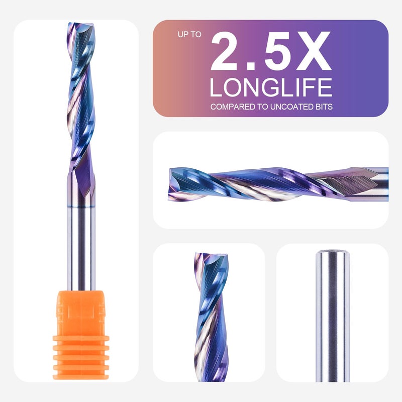SpeTool Upcut Spiral Router Bits 1/4 Inch Shank with Coating, 1-1/4 Inch Cutting Length 3 Inch OVL, Carbide Up Cut Router Bit for CNC Woodworking Inlay Slot Mortise Cutting Carving Engraving - Image 3
