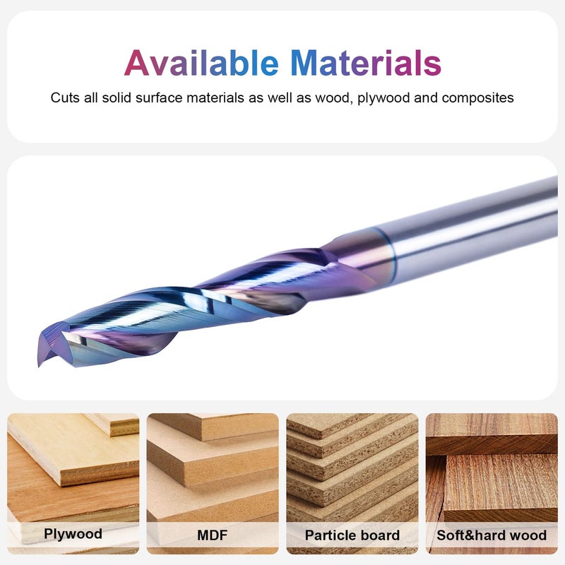 SpeTool Upcut Spiral Router Bits 1/4 Inch Shank with Coating, 1-1/4 Inch Cutting Length 3 Inch OVL, Carbide Up Cut Router Bit for CNC Woodworking Inlay Slot Mortise Cutting Carving Engraving - Image 5