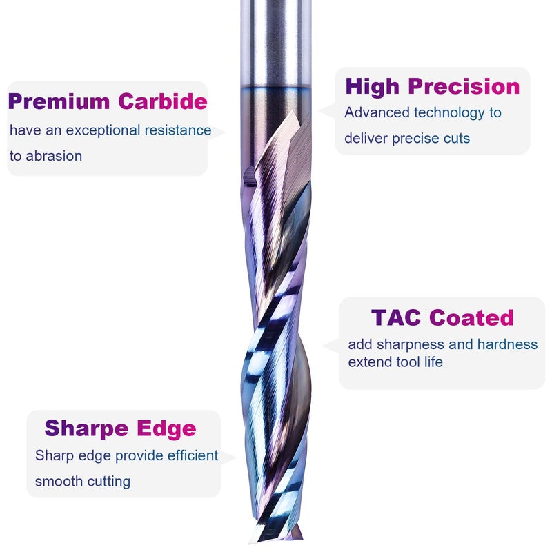 SpeTool Upcut Spiral Router Bits 1/4 Inch Shank with Coating, 1-1/4 Inch Cutting Length 3 Inch OVL, Carbide Up Cut Router Bit for CNC Woodworking Inlay Slot Mortise Cutting Carving Engraving - Image 4