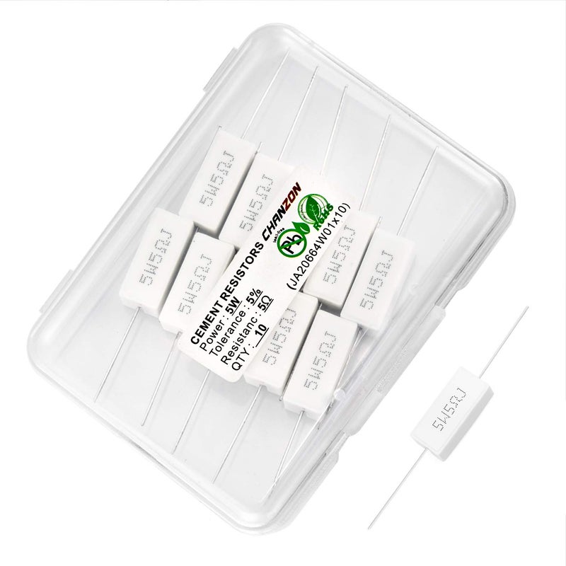 CHANZON 10pcs 5W Ceramic Cement Resistor 5 Ω ohm ±5% Tolerance Wirewound Induction 5R - Image 1