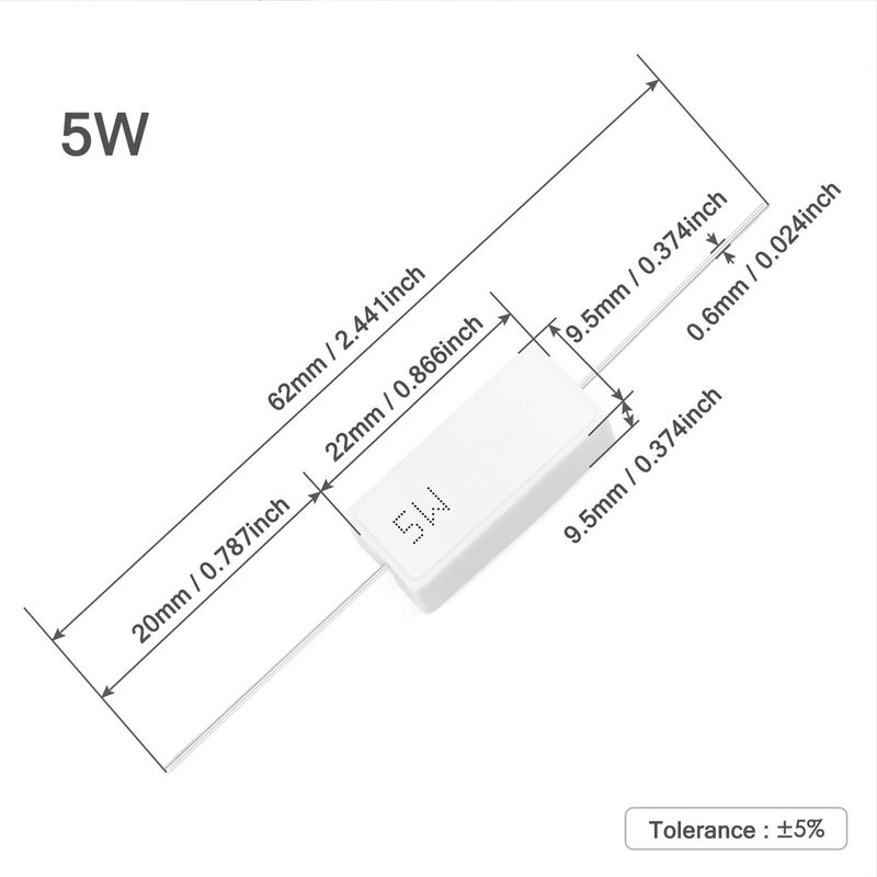 CHANZON 10pcs 5W Ceramic Cement Resistor 5 Ω ohm ±5% Tolerance Wirewound Induction 5R - Image 4