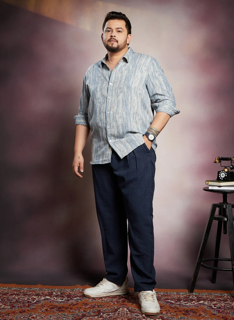 Instafab Plus Instafab Plus Men's Icy Blue & Daisy White Distortion-Weave Shirt For Casual Wear | Spread Collar | Long Cuffed Sleeves | Button Closure | Plus Size Shirt Crafted With Comfort Fit For Everyday Wear