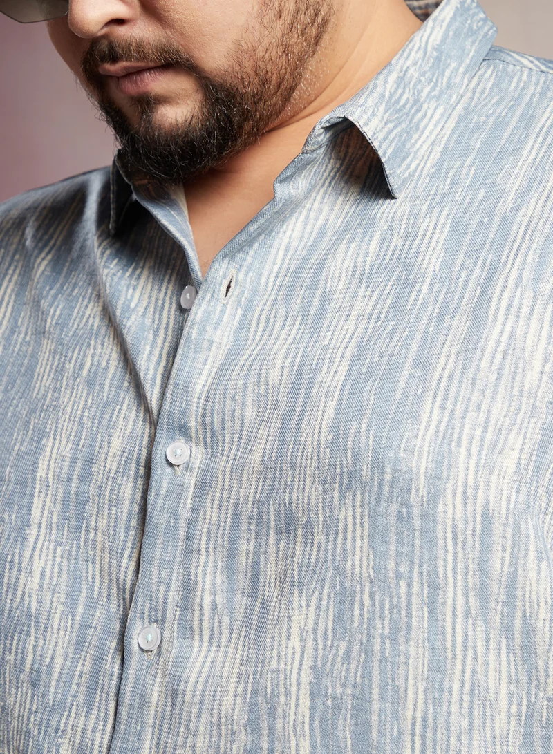 Instafab Plus Instafab Plus Men's Icy Blue & Daisy White Distortion-Weave Shirt For Casual Wear | Spread Collar | Long Cuffed Sleeves | Button Closure | Plus Size Shirt Crafted With Comfort Fit For Everyday Wear