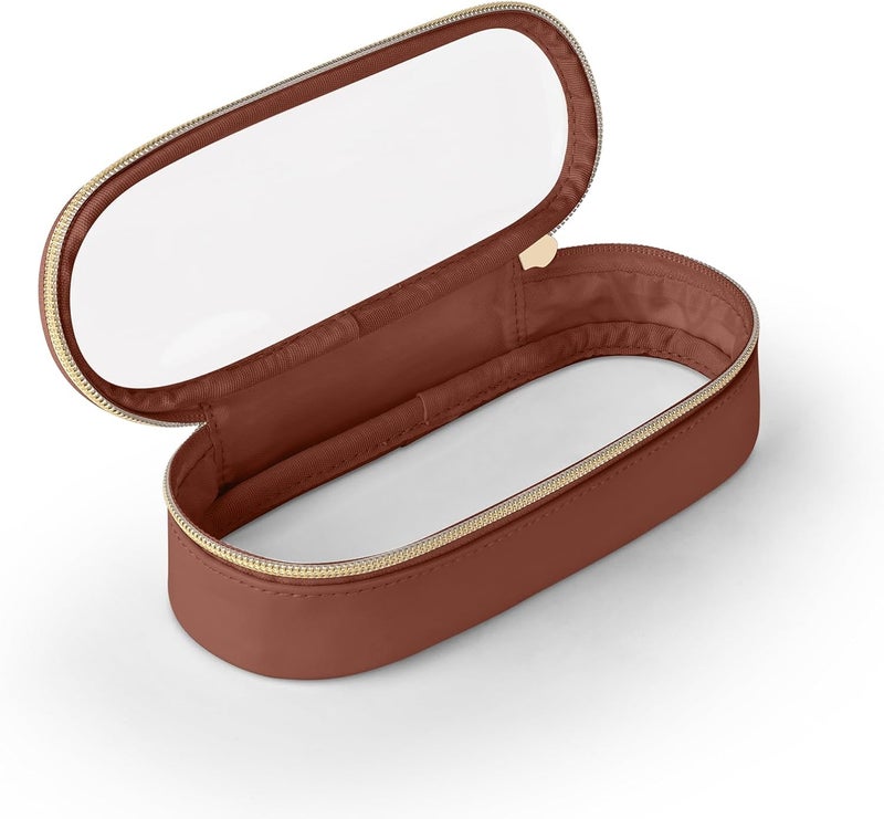 Soimeat Clear Travel Makeup Brush Holder, Leather Makeup Brush Toiletry Bag, Portable Cosmetic Brush Case, Transparent Waterproof Makeup Brush Storage Bag, Brown - Image 1