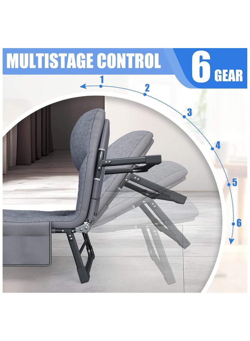 انسجام كرسي استرخاء قابل للطي، سرير تخييم قابل للتعديل بستة زوايا مع مرتبة للمكتب والفناء والشاطئ، سرير قابل للطي محمول ومتين، مستلقٍ مع وسادة 180 × 60 سم - Image 4