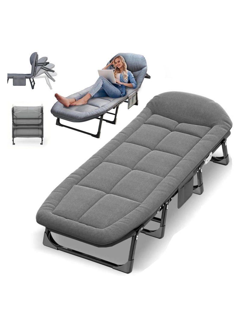 انسجام كرسي استرخاء قابل للطي، سرير تخييم قابل للتعديل بستة زوايا مع مرتبة للمكتب والفناء والشاطئ، سرير قابل للطي محمول ومتين، مستلقٍ مع وسادة 180 × 60 سم - Image 1