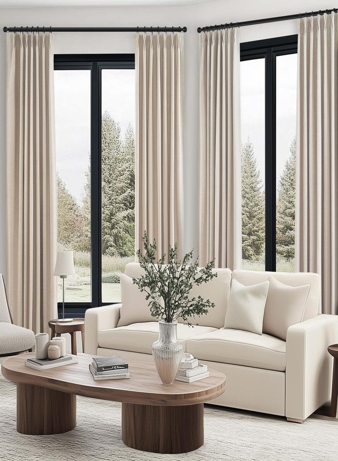 Topfinel Pinch Pleated Curtains Blackout 96 Inches Long,Thermal Insulated Faux Linen Shading Windows Curtains for Bedroom 96 Length,Modern Farmhouse Decor Drapes for Living Room,Beige,8 FT,2Panels - Image 5