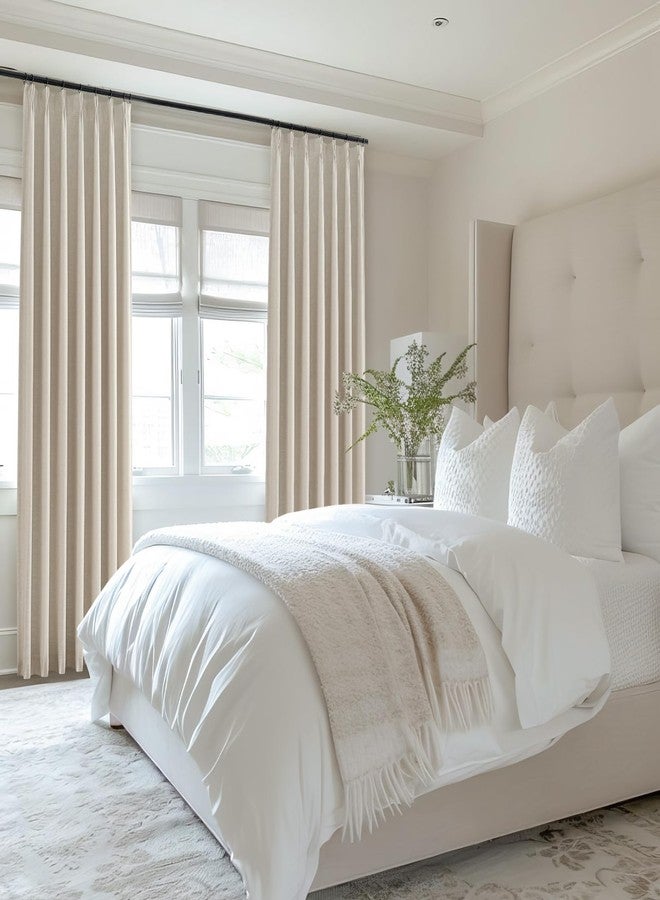 Topfinel Pinch Pleated Curtains Blackout 96 Inches Long,Thermal Insulated Faux Linen Shading Windows Curtains for Bedroom 96 Length,Modern Farmhouse Decor Drapes for Living Room,Beige,8 FT,2Panels - Image 2