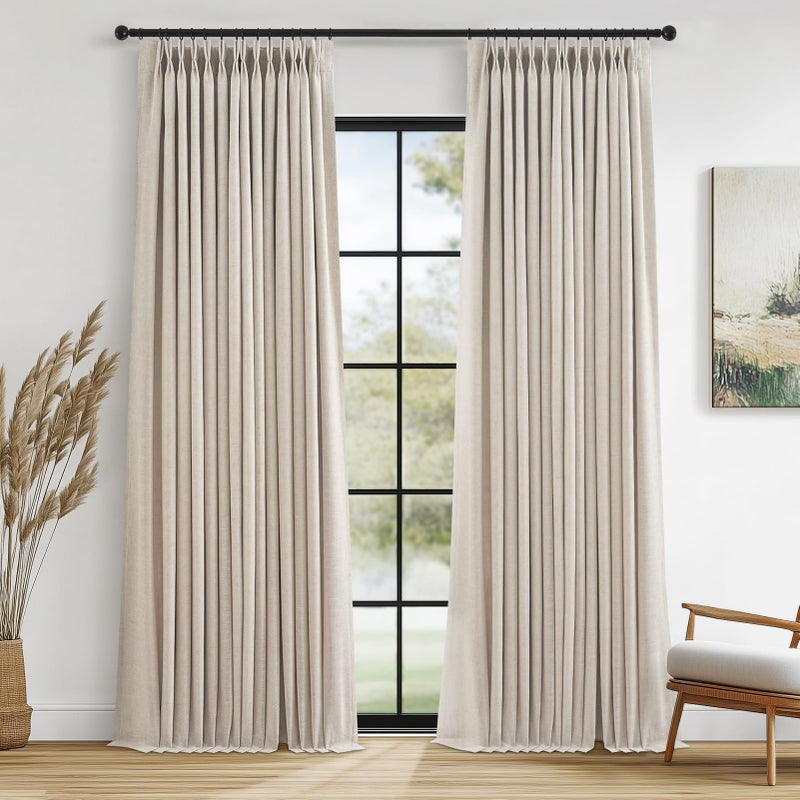 Topfinel Pinch Pleated Curtains Blackout 96 Inches Long,Thermal Insulated Faux Linen Shading Windows Curtains for Bedroom 96 Length,Modern Farmhouse Decor Drapes for Living Room,Beige,8 FT,2Panels - Image 1