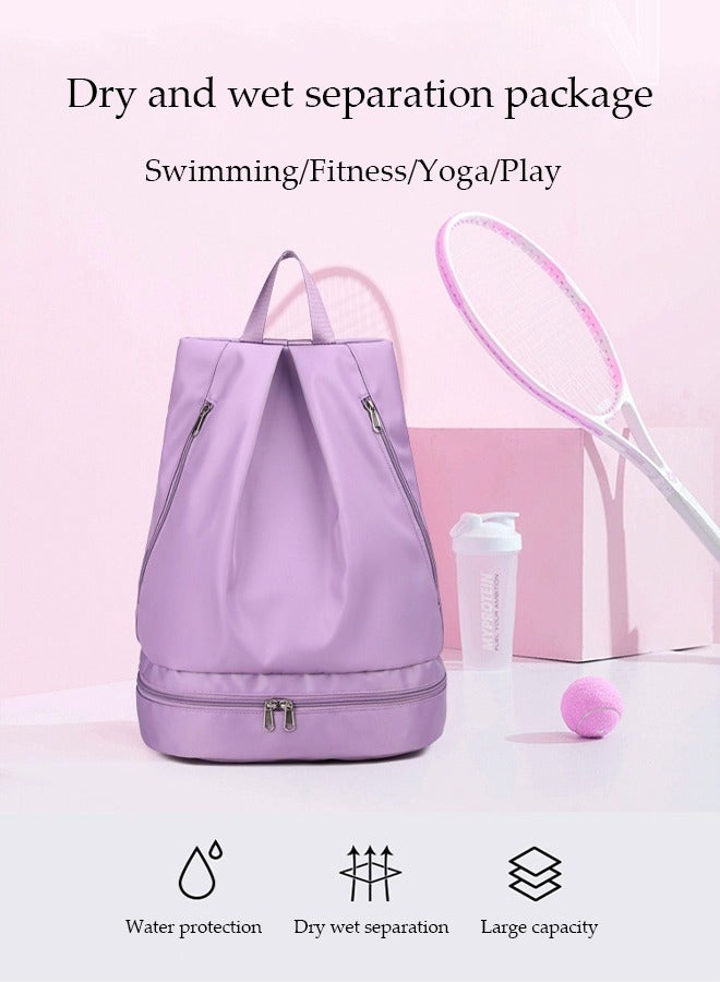 DUNISO Dry Wet Separation Bag, Waterproof Fabric Women's Backpack,Llightweight Fabric Fitness Bag With Independent Shoe Compartment,Pink - Image 4