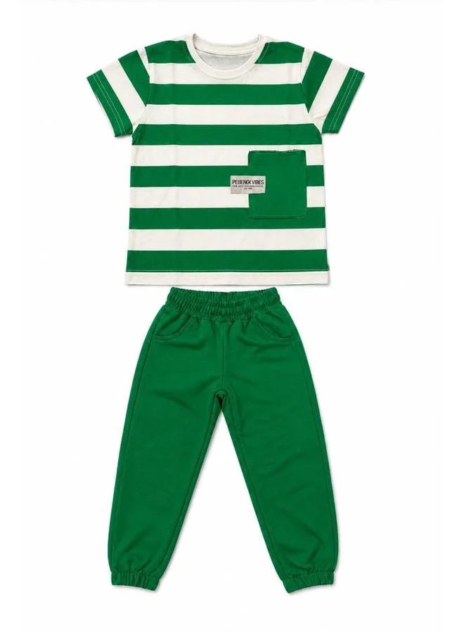 Perendi Boys Striped T‑Shirt and Jogger Set