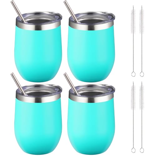 FristChoice 12 oz Insulated Wine Tumbler with Lid and StrawStainless Steel Stemless Wine Tumbler Glasses Double Wall Vacuum Wine Cups Tumbler Bulk for CoffeeChampaignOfficeMint Green4