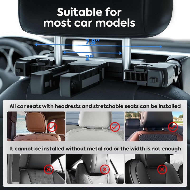 QRabbit Adjustable Car Headrest Pillow, U-Shaped Head Support Neck Pillows, Car Travel Sleeping Headrest Pillow for Kids & Adults Head Support, Only Suitable for Car Seat with 2 Poles - Image 1